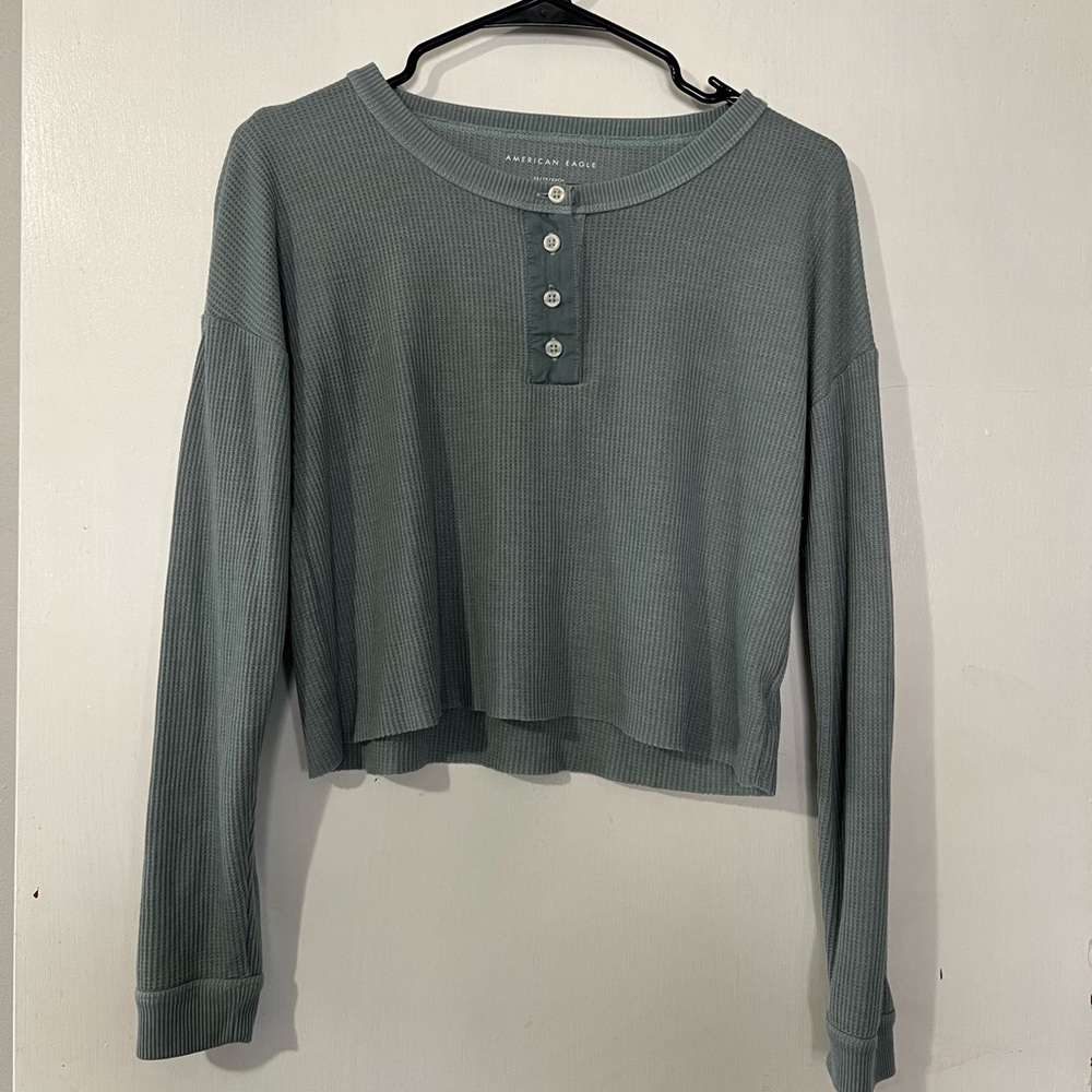 American Eagle Waffle Cropped Henley